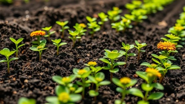 Vibrant zinnia seedlings in garden bed, Muskegon gardening