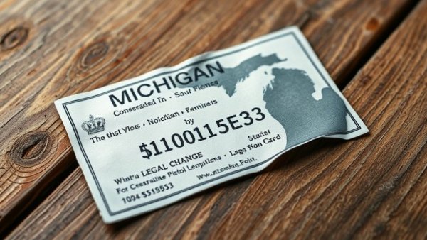 Torn Michigan Concealed Pistol License on wood, symbolizing legal change.