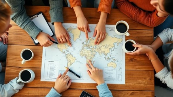 Planning a Michigan vacation for 2026 with maps and coffee.