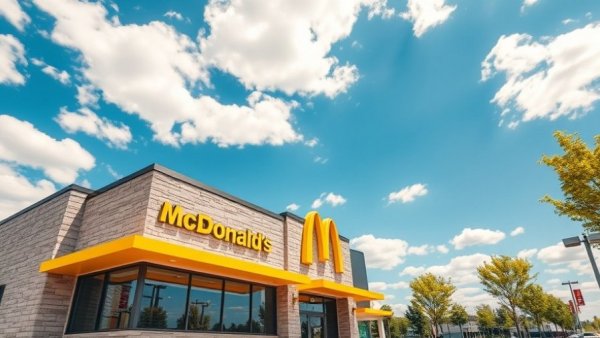 Exterior of McDonald's with new menu item in Michigan, bright day