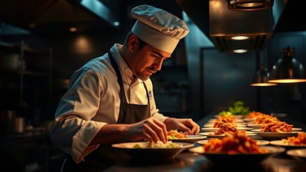 Focused chef plating dishes at Midwest Culinary Showdown.
