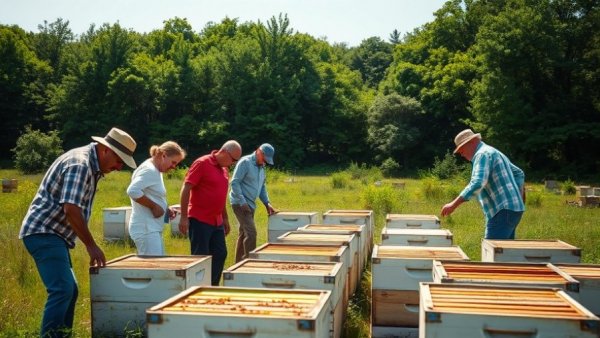 Beekeepers managing hives in Michigan, highlighting agriculture grants.