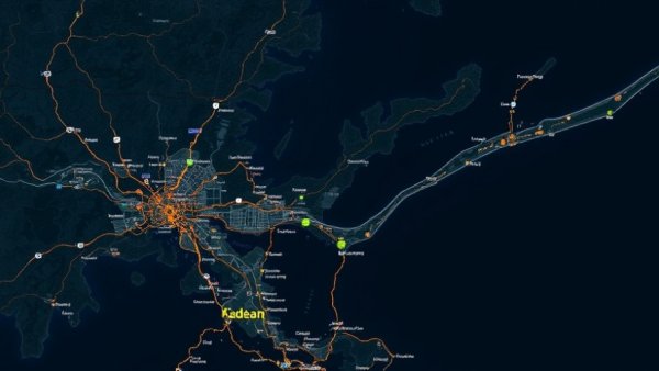 Detailed night map of Chatan, Kadena, and nearby areas; Chatan Yara lineage.
