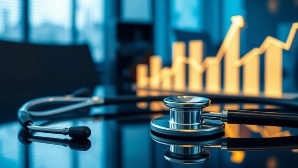 Healthcare data illustration with stethoscope and rising graph, Michigan Medicine healthcare access.