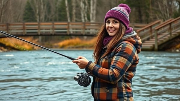 Fly fisherwoman casting in river at International Fly Fishing Film Festival.