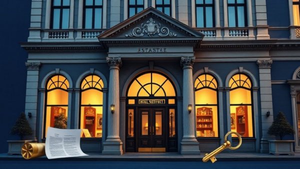 Elegant real estate office with keys and contract, luxury real estate partnership