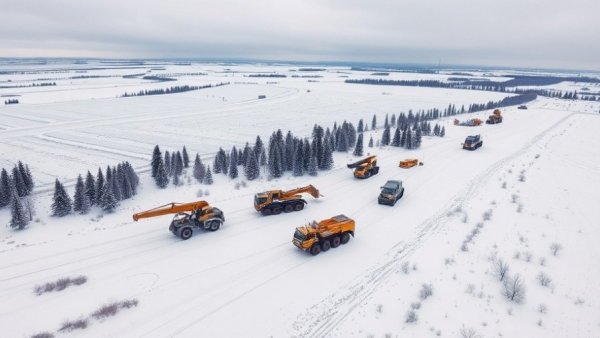 Michigan data center construction site paused in snowy winter landscape.