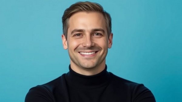 AI-Powered Business Transformation promotional image with confident man.