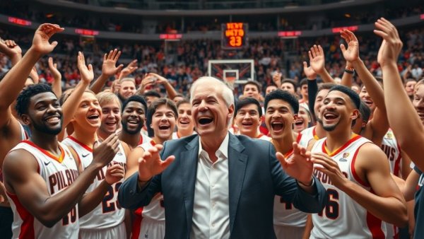 Michigan basketball team celebrates a victorious season record.