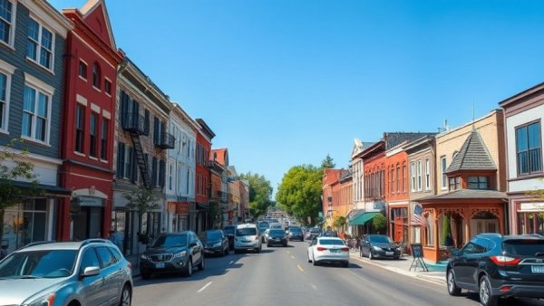 Charming street view in Dundee Michigan showcasing colorful historic buildings.