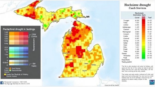 Map illustrating Michigan winter drought conditions with data.