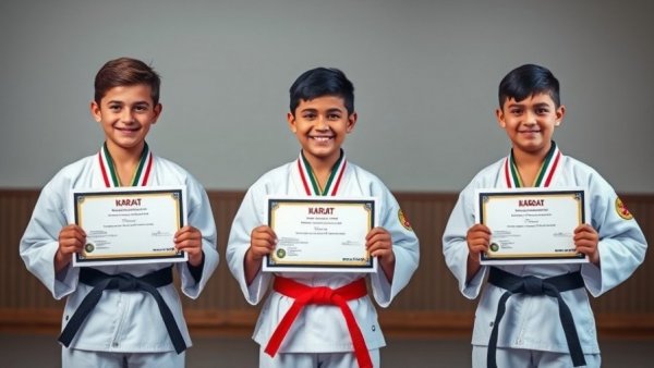 Karate students in Gurnee displaying certificates and medals.