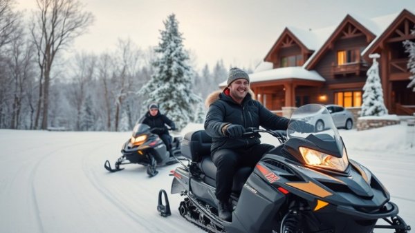 Snowmobiling on a sunny winter morning in Michigan.