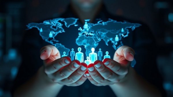 Digital representation of global employment trends with glowing icons in February 2026.