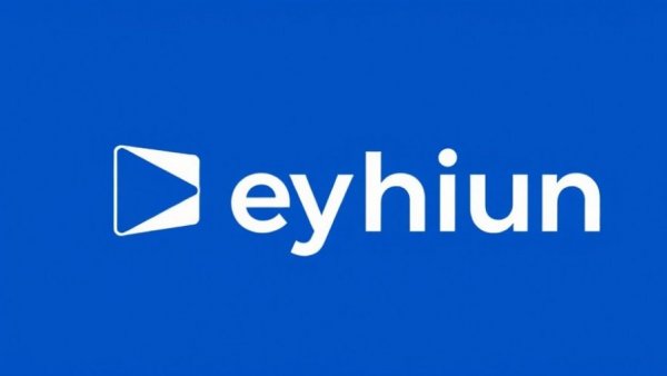 Minimalist logo design with bold text and abstract play icon.