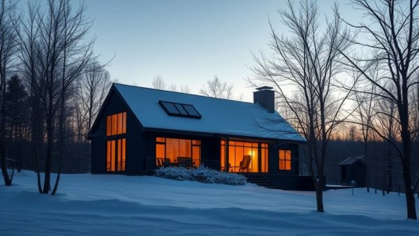 East Greenwich real estate market landscape featuring modern home in snowy setting.