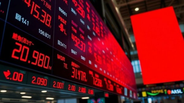 Digital stock market display with declining figures amid AI fears.