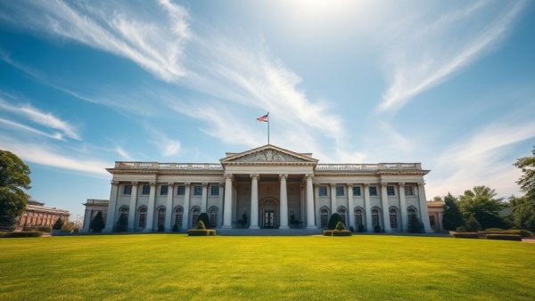 Majestic neoclassical building under clear blue skies.