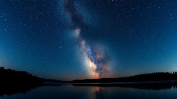 Milky Way spotted over Michigan lake reflecting night sky.