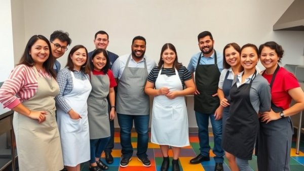 Culinary mentorship group smiling indoors.
