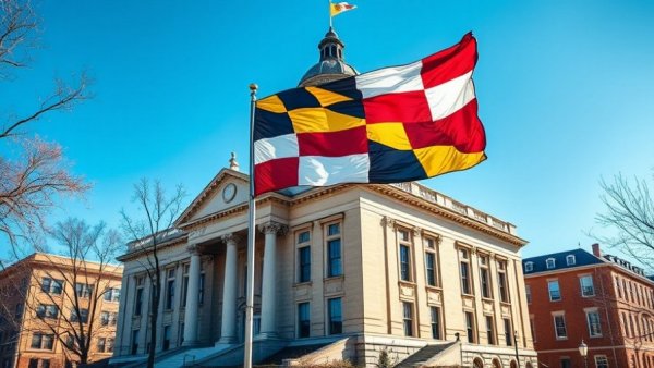 Historic Maryland State House with waving flag, related to Maryland economic growth agenda budget shortfall.