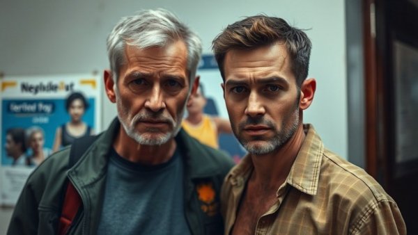 Iconic scene from 80s kids movie with young man and mentor.