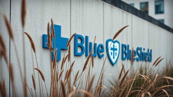 Blue Cross Blue Shield Michigan logo on concrete wall; contract dispute.