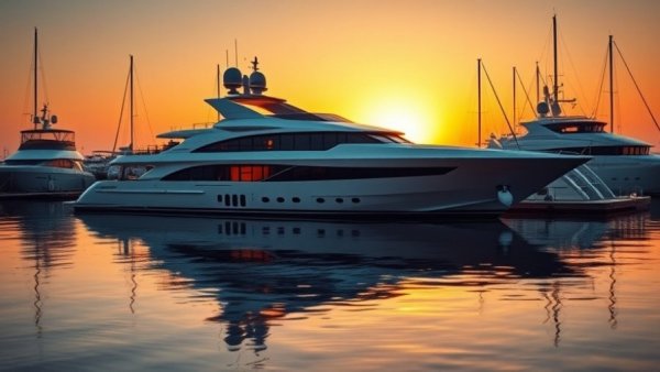 Luxurious yacht docked at sunset in marina, related to Miami developer fraud scheme.