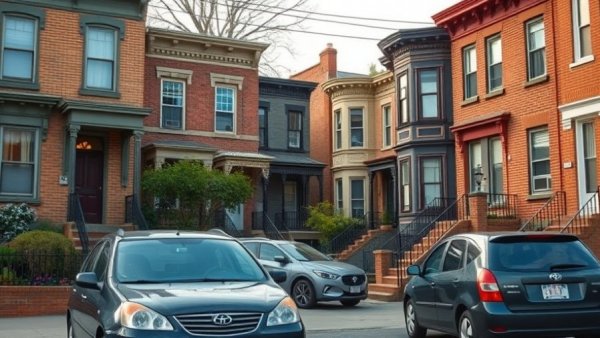 Urban homes in Trenton with parked cars on street