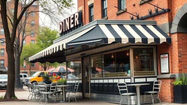 Charming vintage diner exterior with classic signage. Michigan late-night eats.