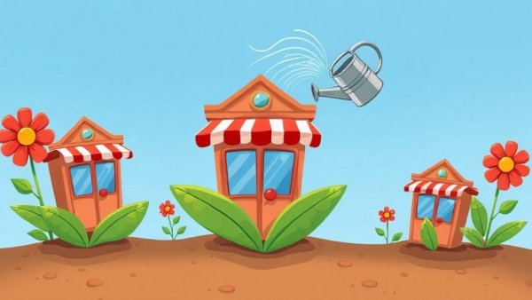 Small business financing policies illustrated as growing buildings