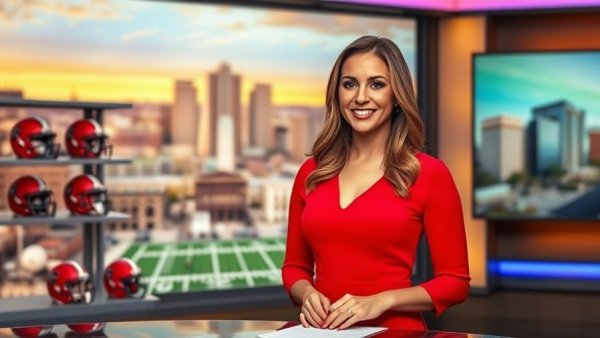 Female presenter in sports studio discussing AFC North shakeup trade deadline.