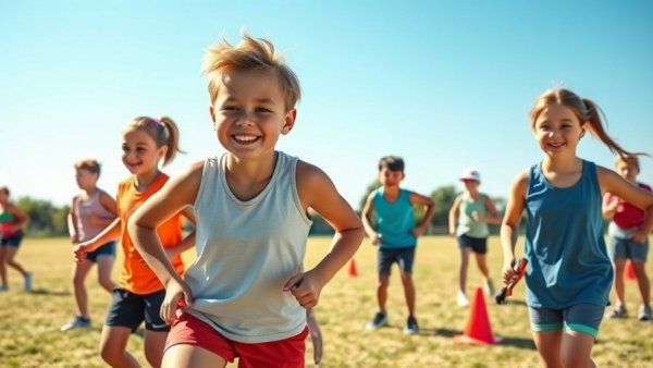 Youth athletes practicing safe sports drills outdoors under sunny sky.