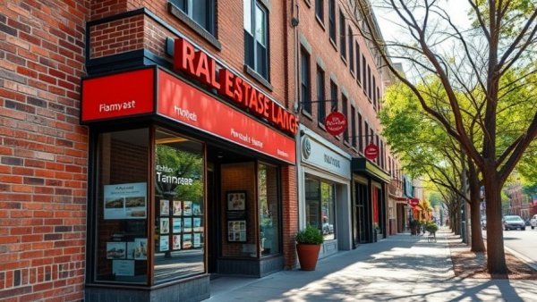 Charming historic storefront of a Columbus real estate agency.