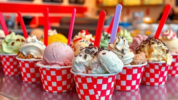 Colorful ice cream cups from Ray's, best dessert in Michigan.