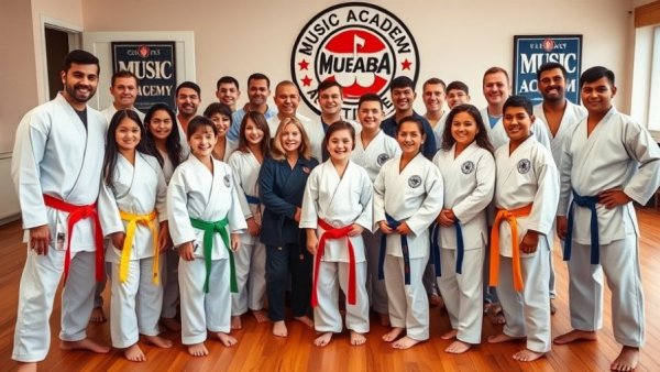 Martial arts class Gurnee group posing with colorful belts.