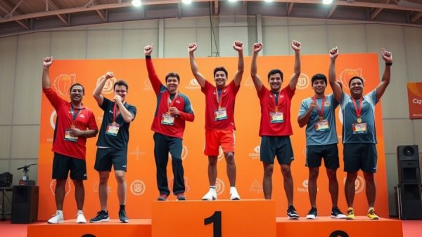 Gideon Tympuin wins gold at KIO National Karate Championship podium celebration.