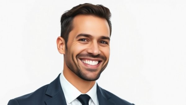 Smiling professional man in a suit portrait with neutral background.