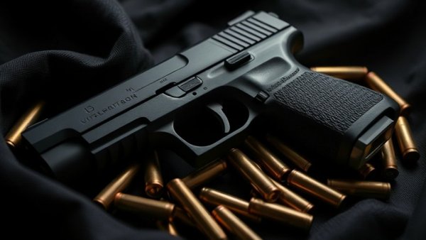 Black handgun with bullets on dark fabric, Michigan Red Flag Law.