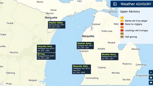 Northern Michigan travel advisory updates map for Marquette.