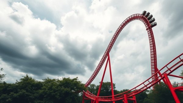 Dramatic roller coaster with cloudy skies at Cedar Point
