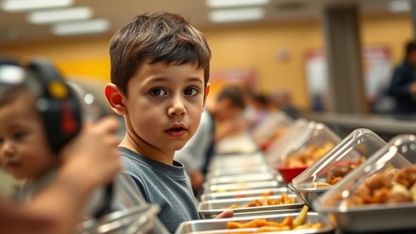 Child choosing food at Michigan Summer Meals Program cafeteria.
