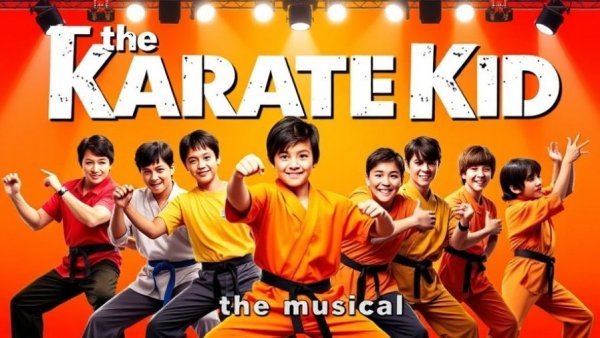 The Karate Kid - The Musical promotional poster in vibrant orange.