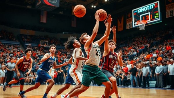 Rockford basketball quarterfinal victory with players contesting ball