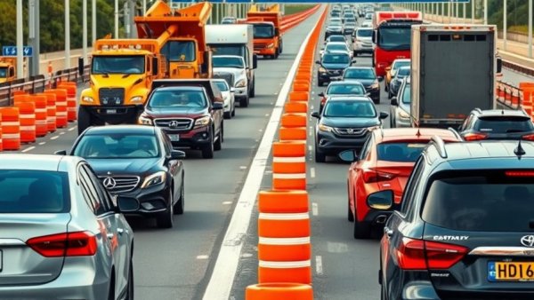 Heavy traffic on Michigan highway amidst construction updates.