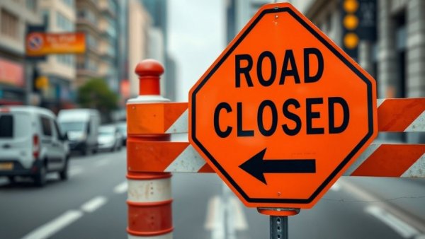 Road closure signs indicating detour amid Michigan transportation construction updates.