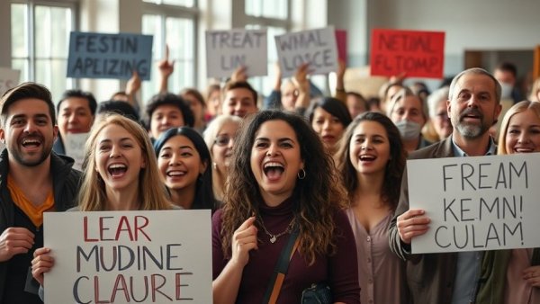Michigan Supreme Court Line 5 tunnel project protest, diverse crowd with signs.