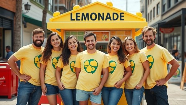 Group of entrepreneurs at a lemonade stand, showcasing success in Michigan.