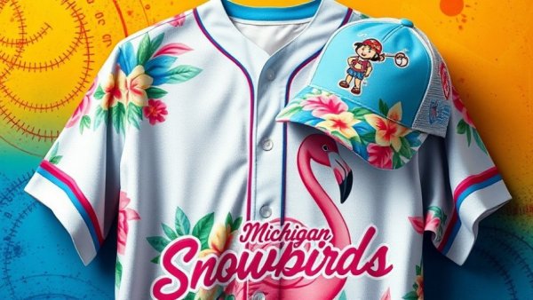 Michigan Snowbirds jersey and cap with flamingo design.