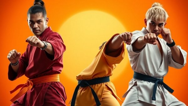 Martial artists poised in dynamic stances for martial arts classes Gurnee.